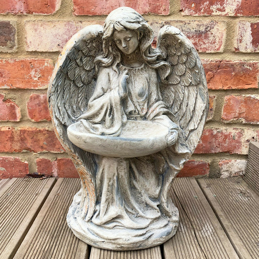 Tall Resin Angel Fairy With Bird Bath Garden Statue 39cm