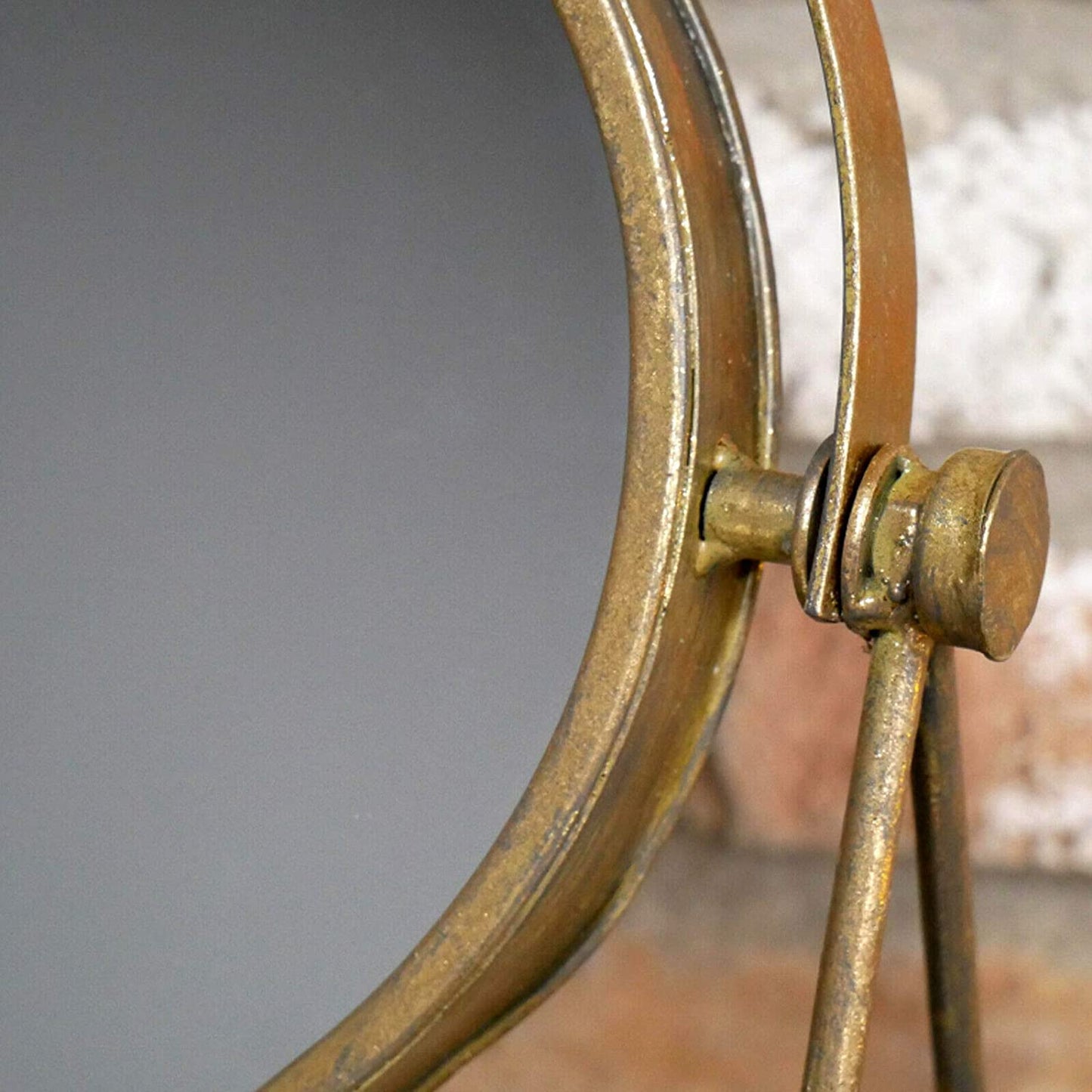 Round Distressed Gold Cheval Mirror