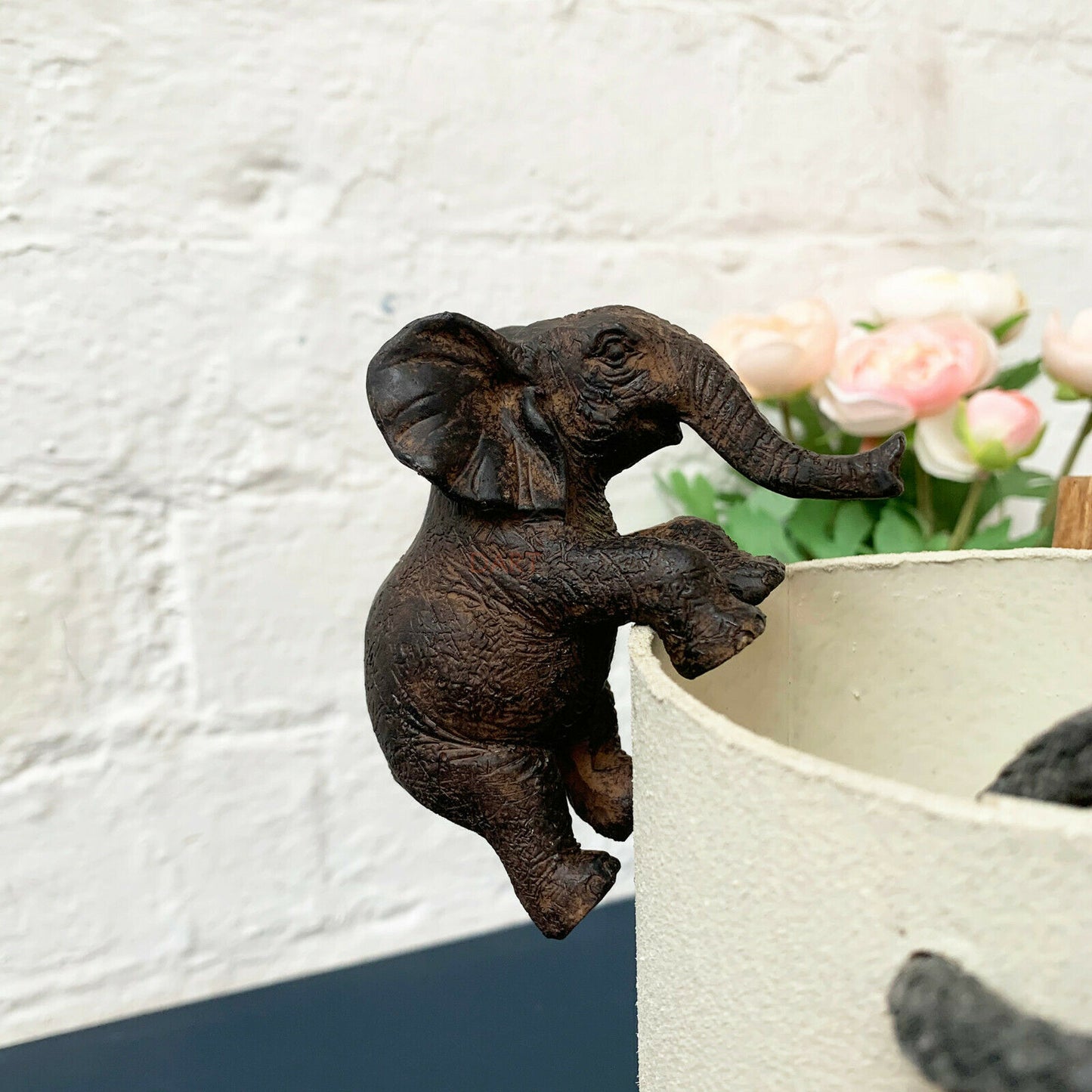 African Brown Resin Elephant Pot Hanger Small