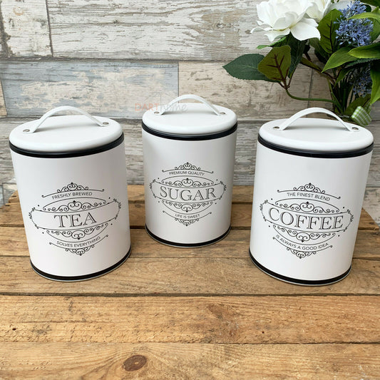 S/3 White Tea Coffee Sugar Canisters