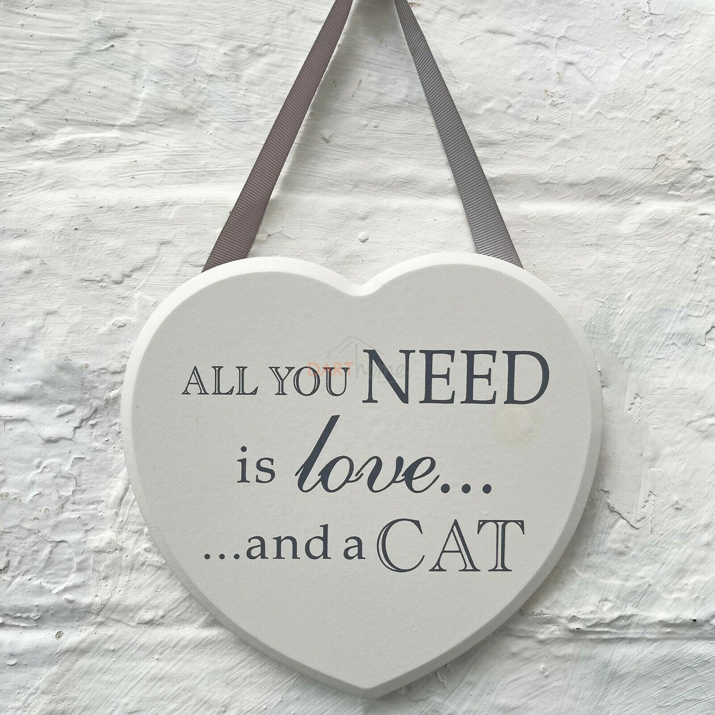 White Wood Need Love & Cat Hanging Love Heart Plaque Gift 18cm