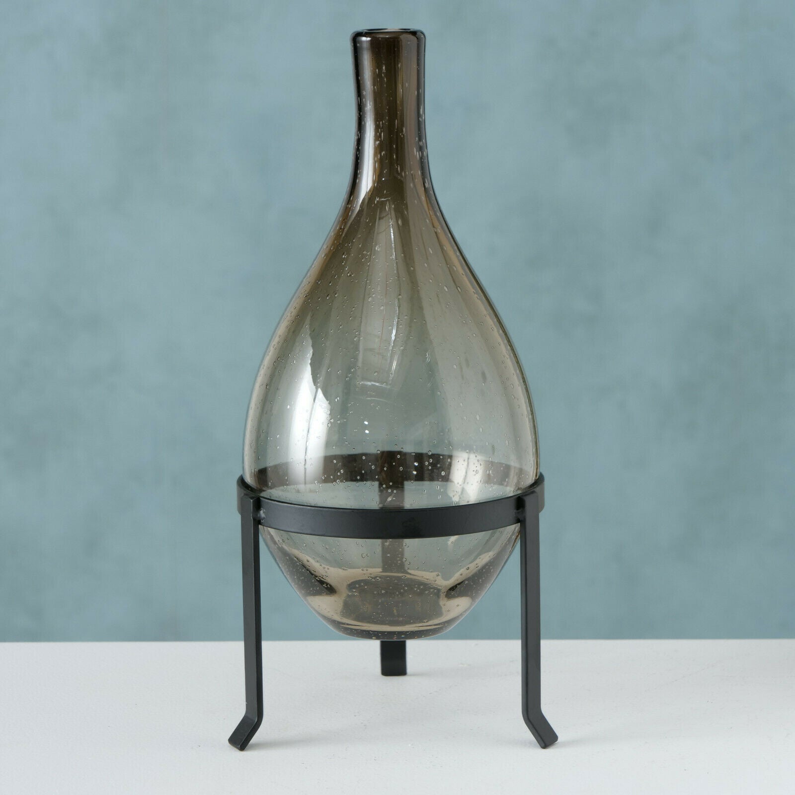 Bubbly Glass Vase With Metal Stand