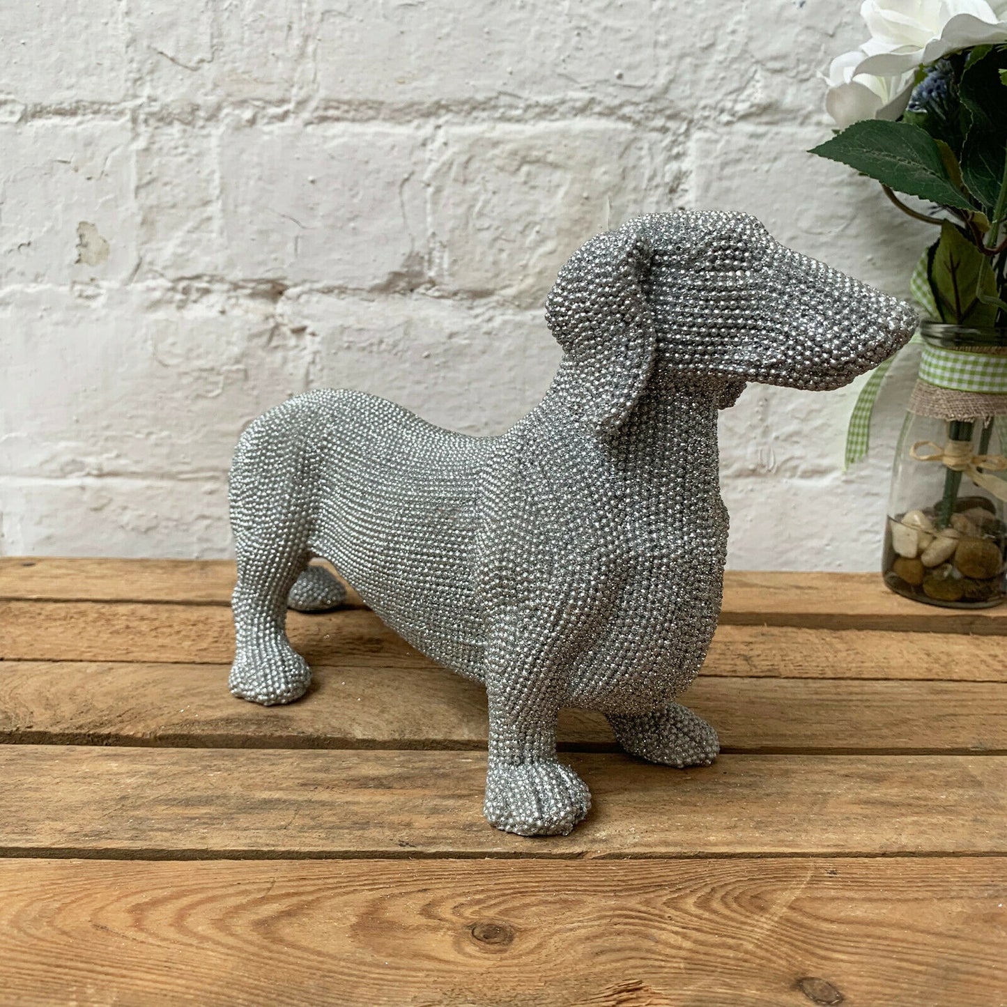 Silver Glitter Daschund Ornament