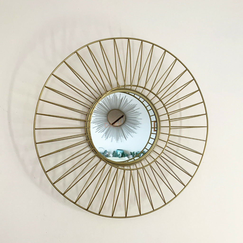 Golddraht-Wandspiegel mit Metallkäfig