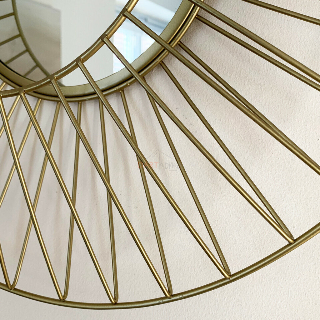 Golddraht-Wandspiegel mit Metallkäfig
