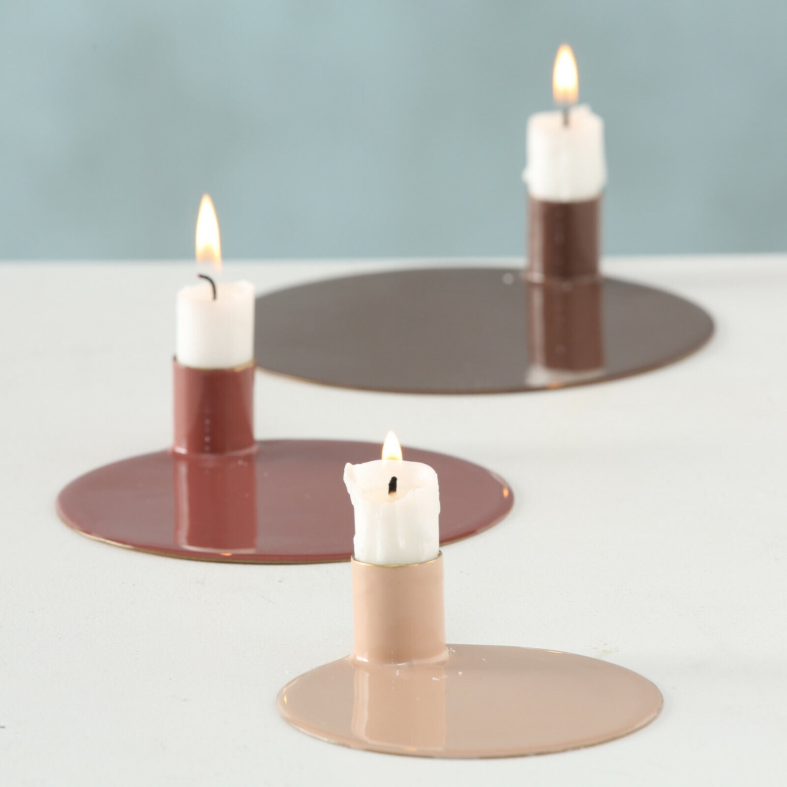 Metallic Pink Candlestick Holders Set Of 3