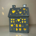 LED Light Up Grey Ceramic House Decorations