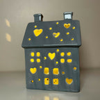 LED Light Up Grey Ceramic House Decorations