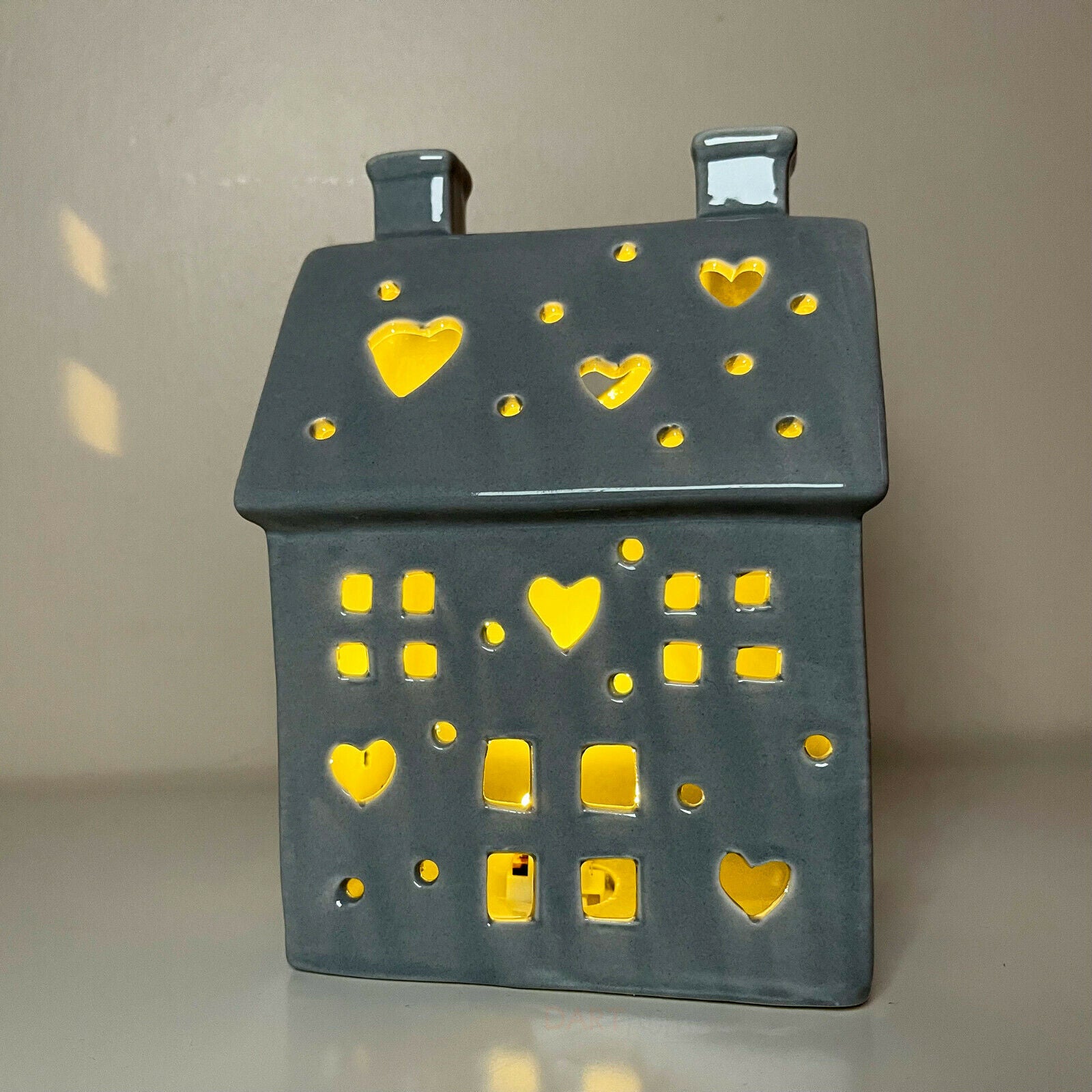 LED Light Up Grey Ceramic House Decorations