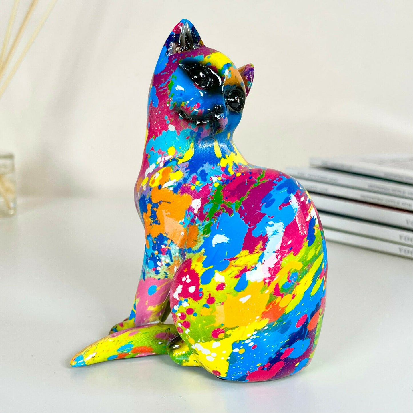 Abstract Paint Splatter Sitting Cat Ornament