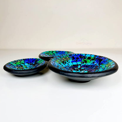 Set Of 3 Blue Mosaic Decorative Bowls