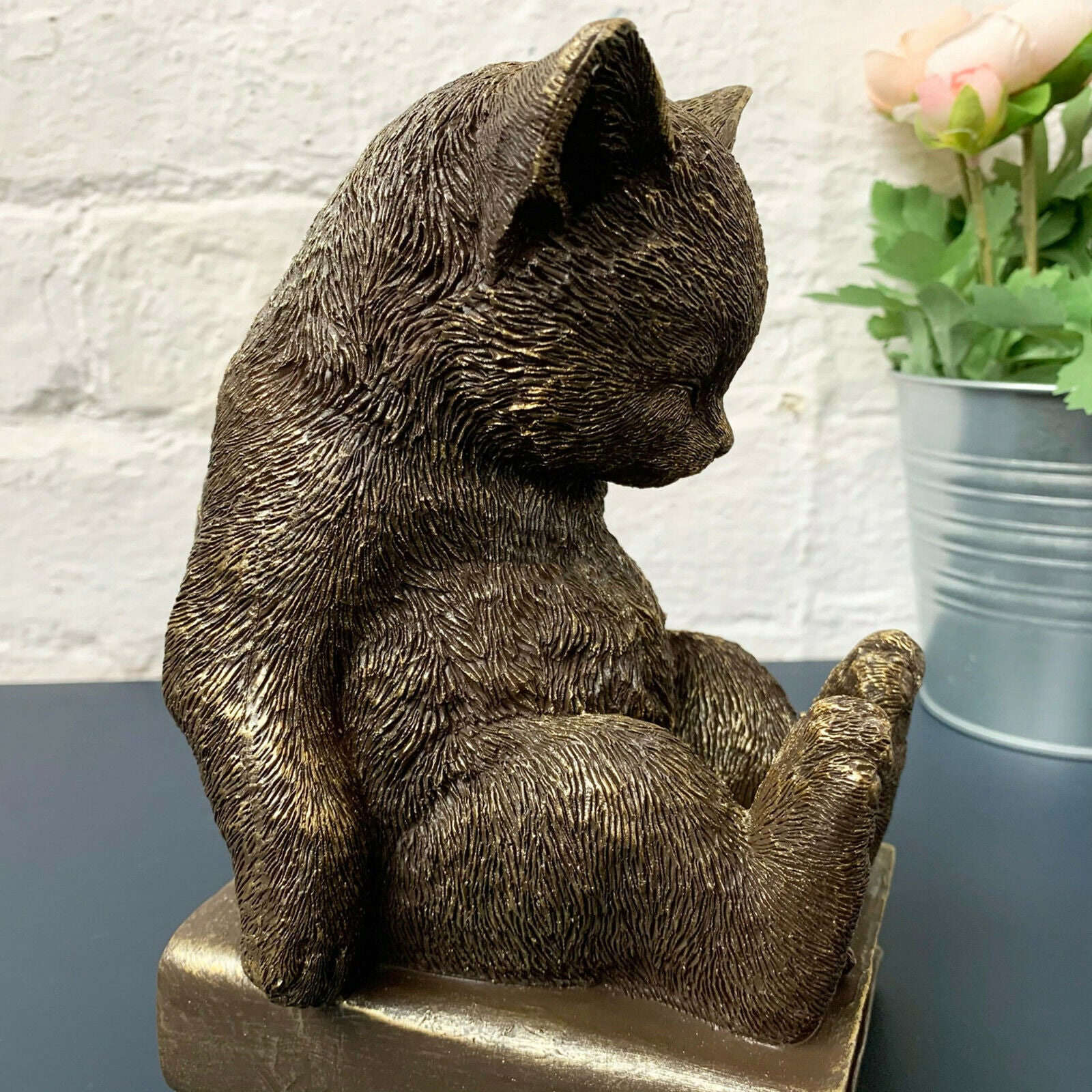 Goldharz-Buchstütze mit schlafender Katze