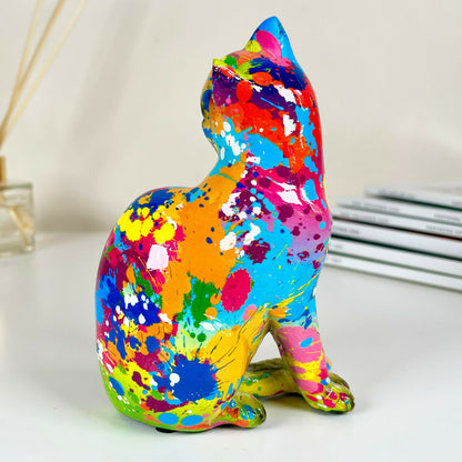 Abstract Paint Splatter Sitting Cat Ornament