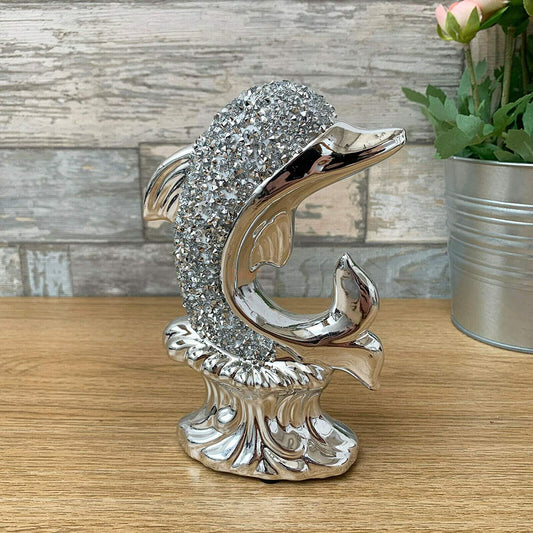 Silver Crystal Dolphin Figurine