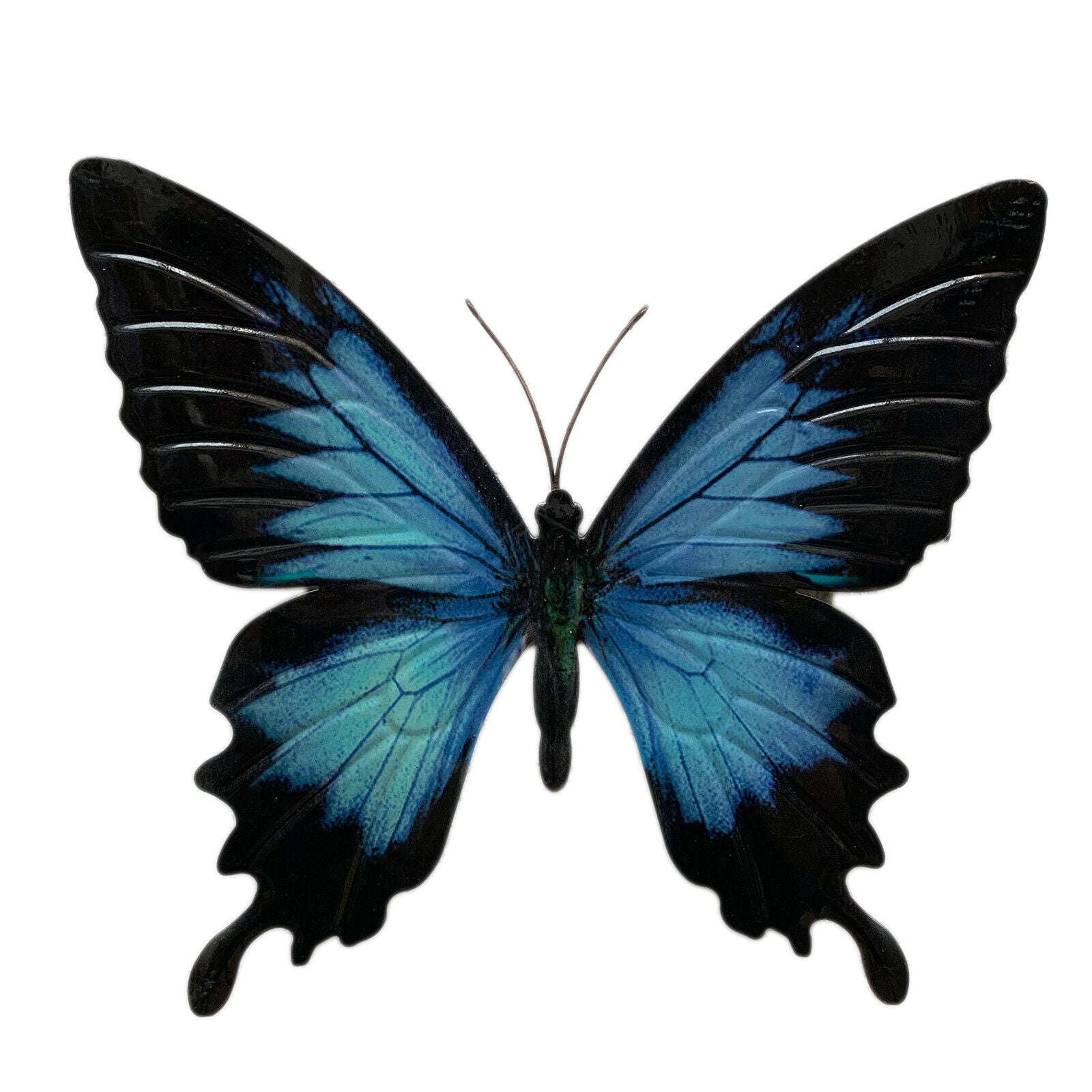 Blaue und schwarze Schmetterlings-Wandkunst aus Metall