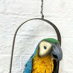 Hanging Blue Macaw Parrot Garden Sculpture