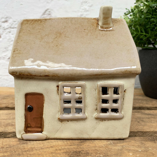 Beige Ceramic House Tealight Holder