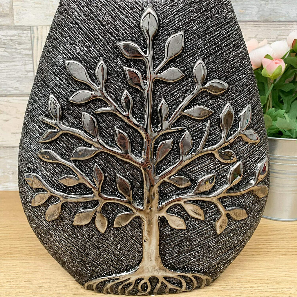 Gun Metal Tree Of Life Vase