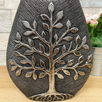 Gun Metal Vase mit Baum des Lebens