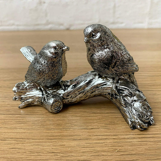 Silver Birds On Branch Figurine