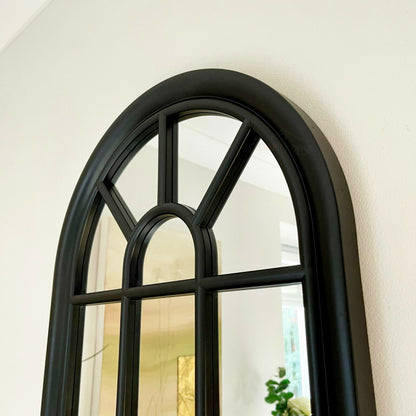 Black Arched Window Wall Mirror 70cm