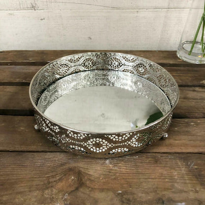 Silver Mirrored Candle Plate