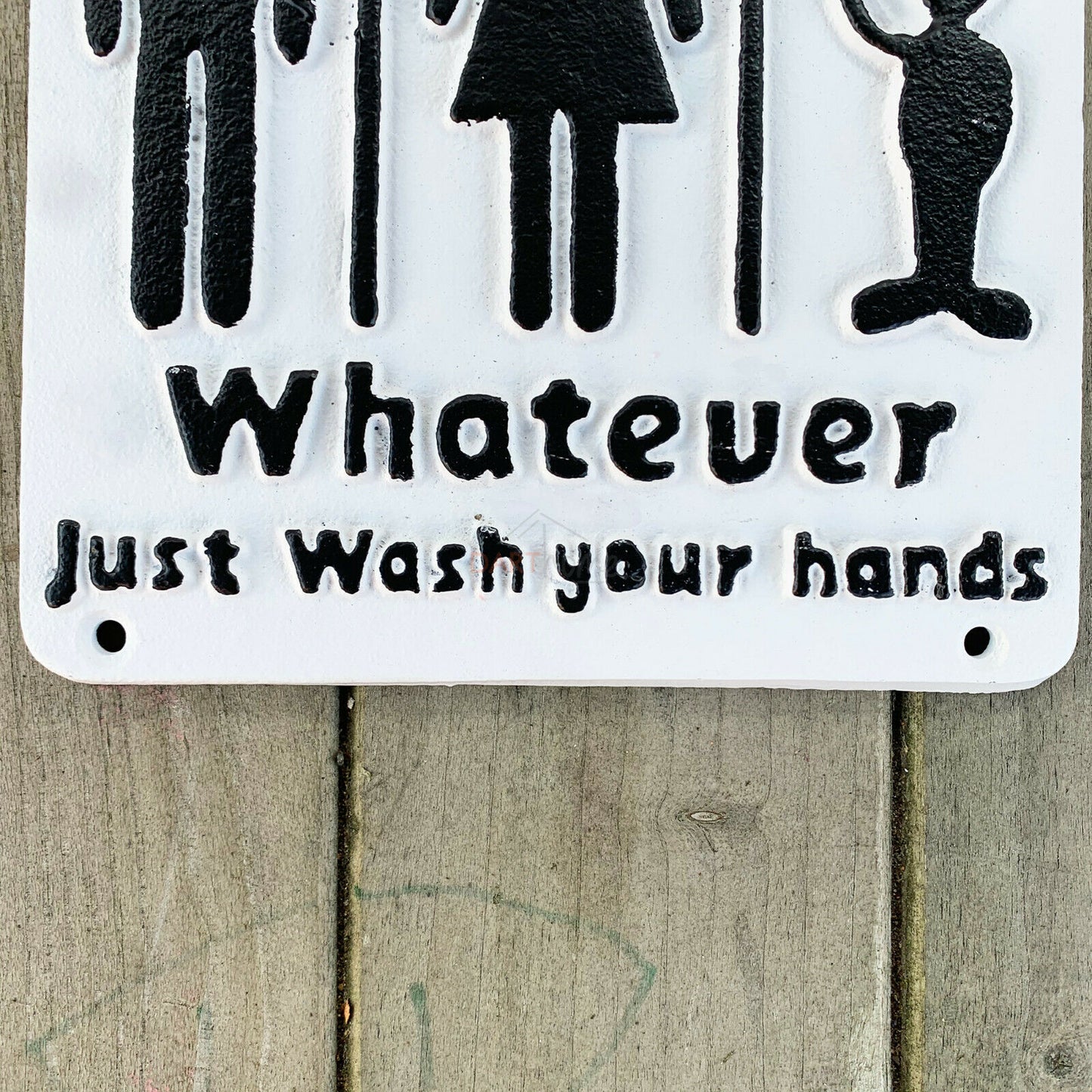 Lustiges Toilettenschild aus Gusseisen – Whatever Just Wash Your Hands