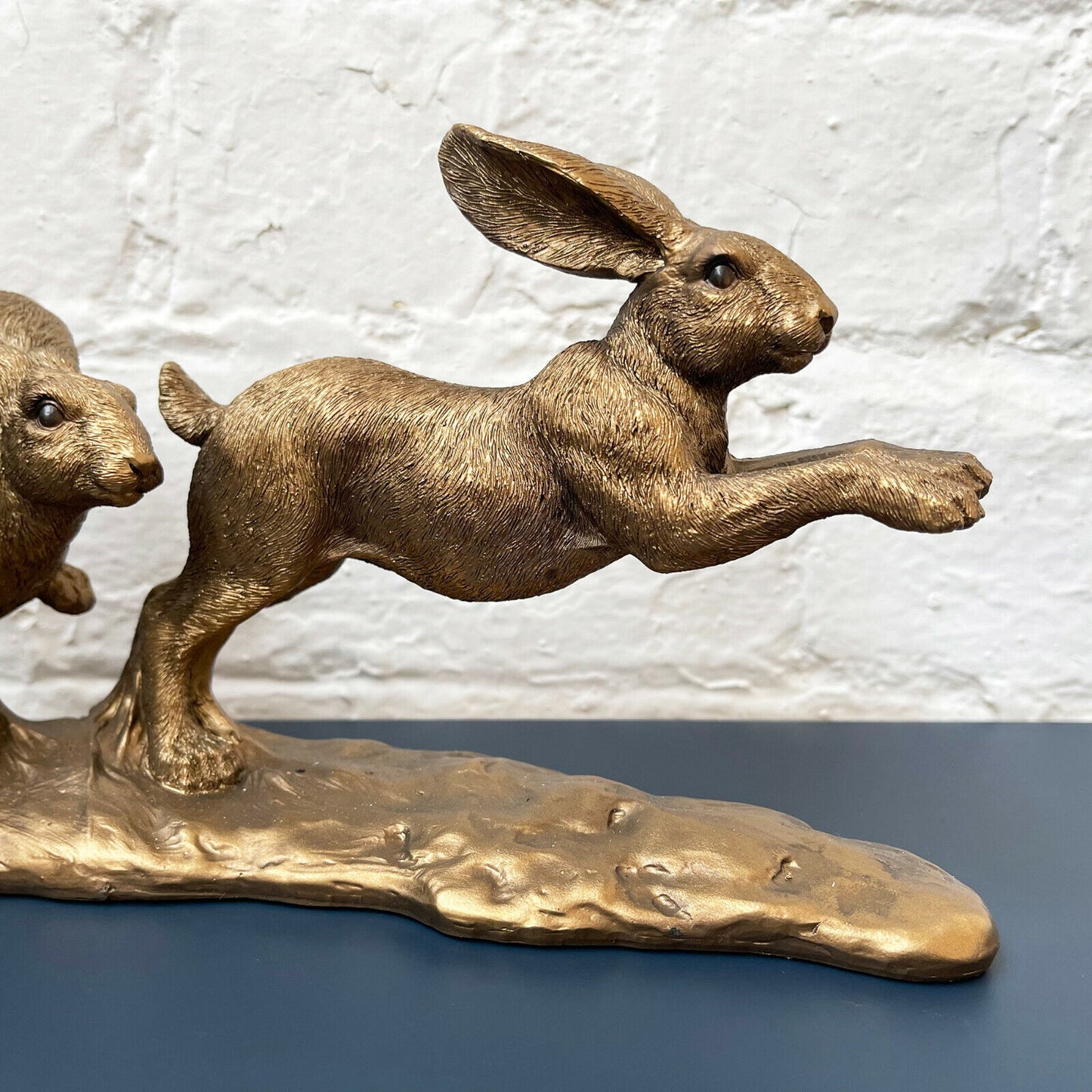 Resin Bronze Two Jumping Hares Sculpture