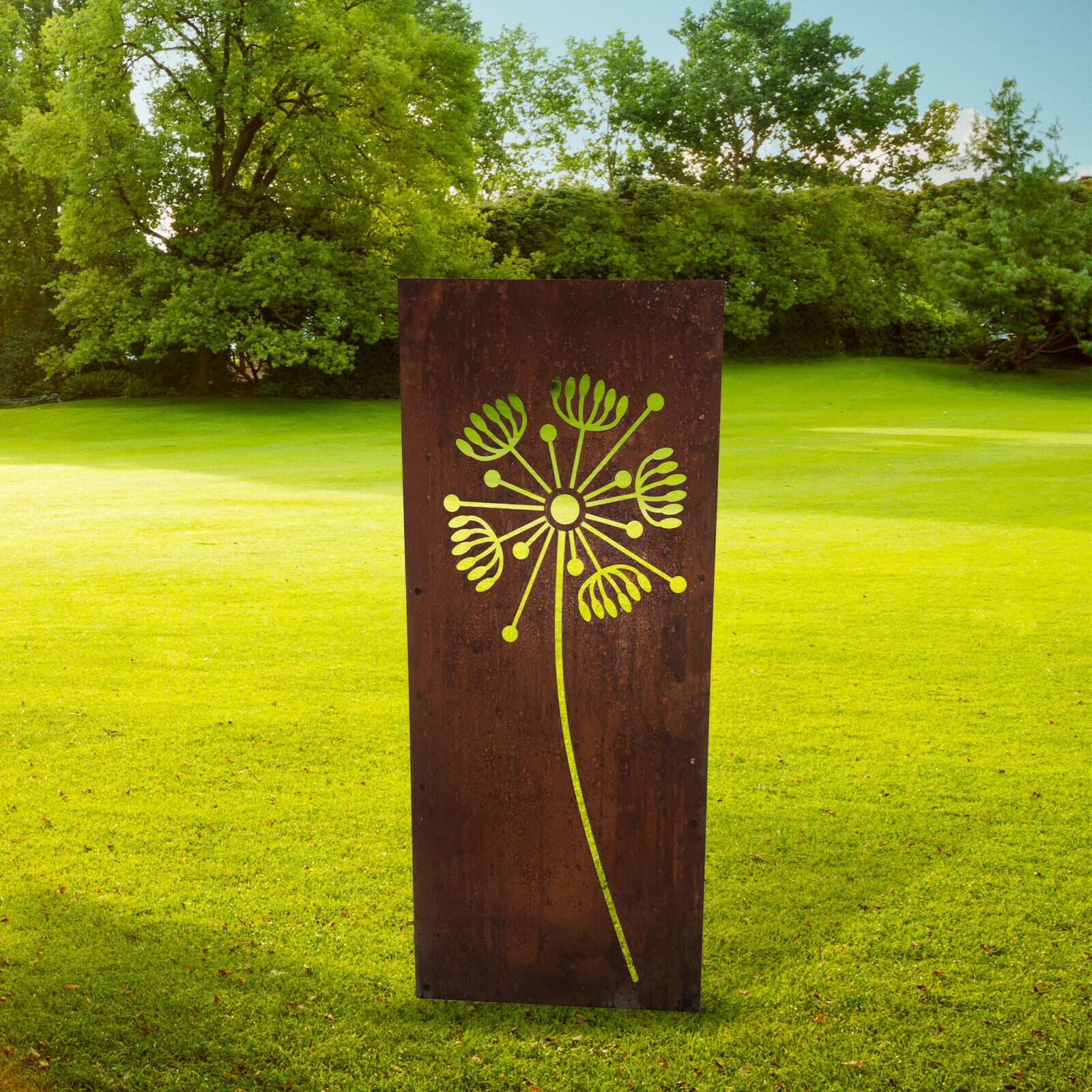 Bereit zum Rosten, Löwenzahn-Garten-Sichtschutz, Rasenspieß, 116 cm