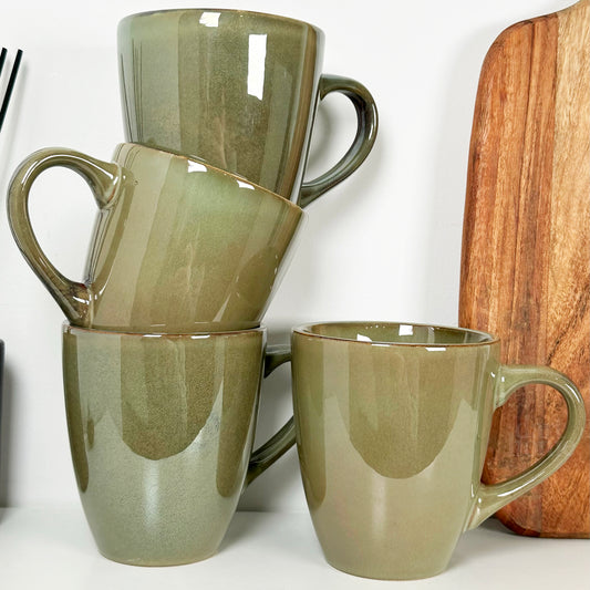 4pc Stoneware Reactive Glaze 400ml Mugs - Green