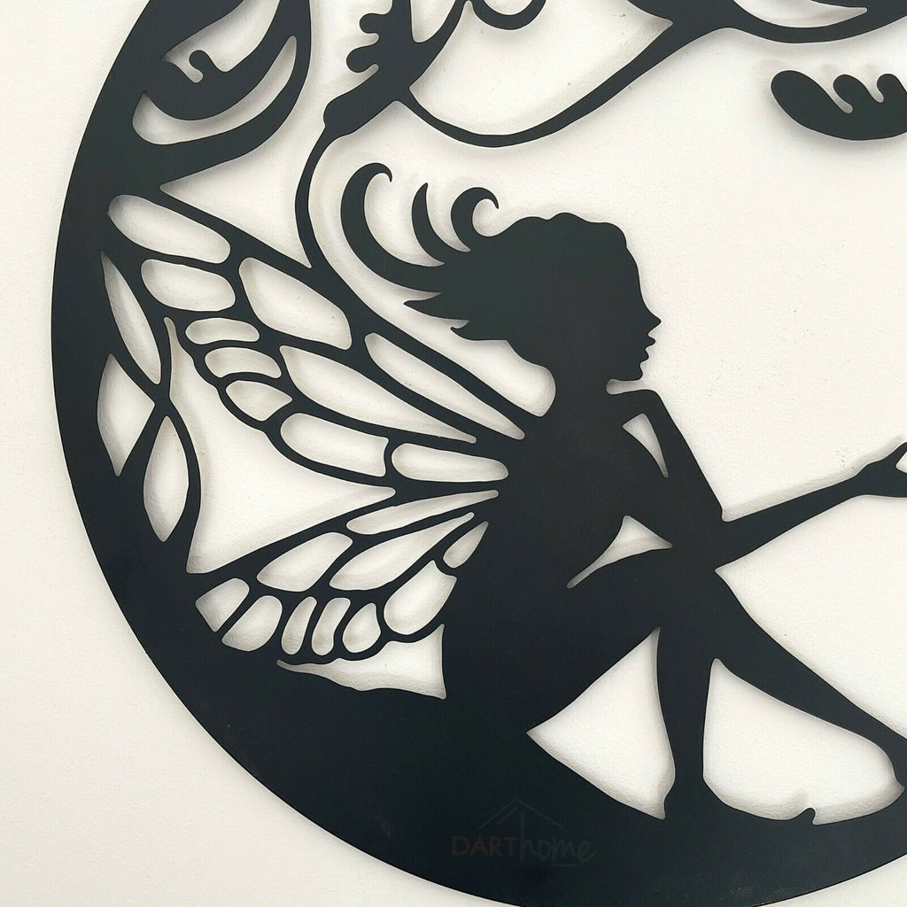 Black Sitting Fairy Silhouette Garden Wall Art