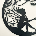 Black Sitting Fairy Silhouette Garden Wall Art