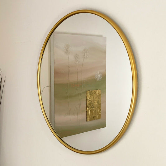 Schminkspiegel aus goldfarbenem Kunststoff mit rundem Rahmen, 50 cm