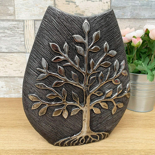 Gun Metal Vase mit Baum des Lebens