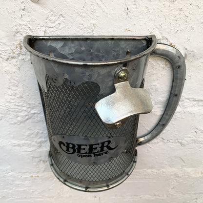 Beer Stein Wall Bottle Opener With Top Collector