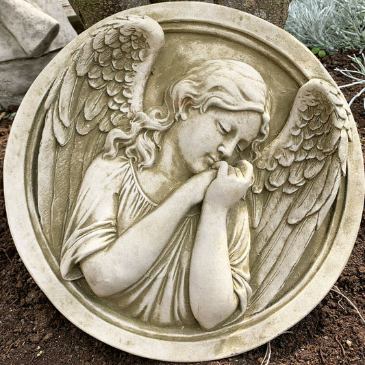 Round Stone Angel Wall Plaque
