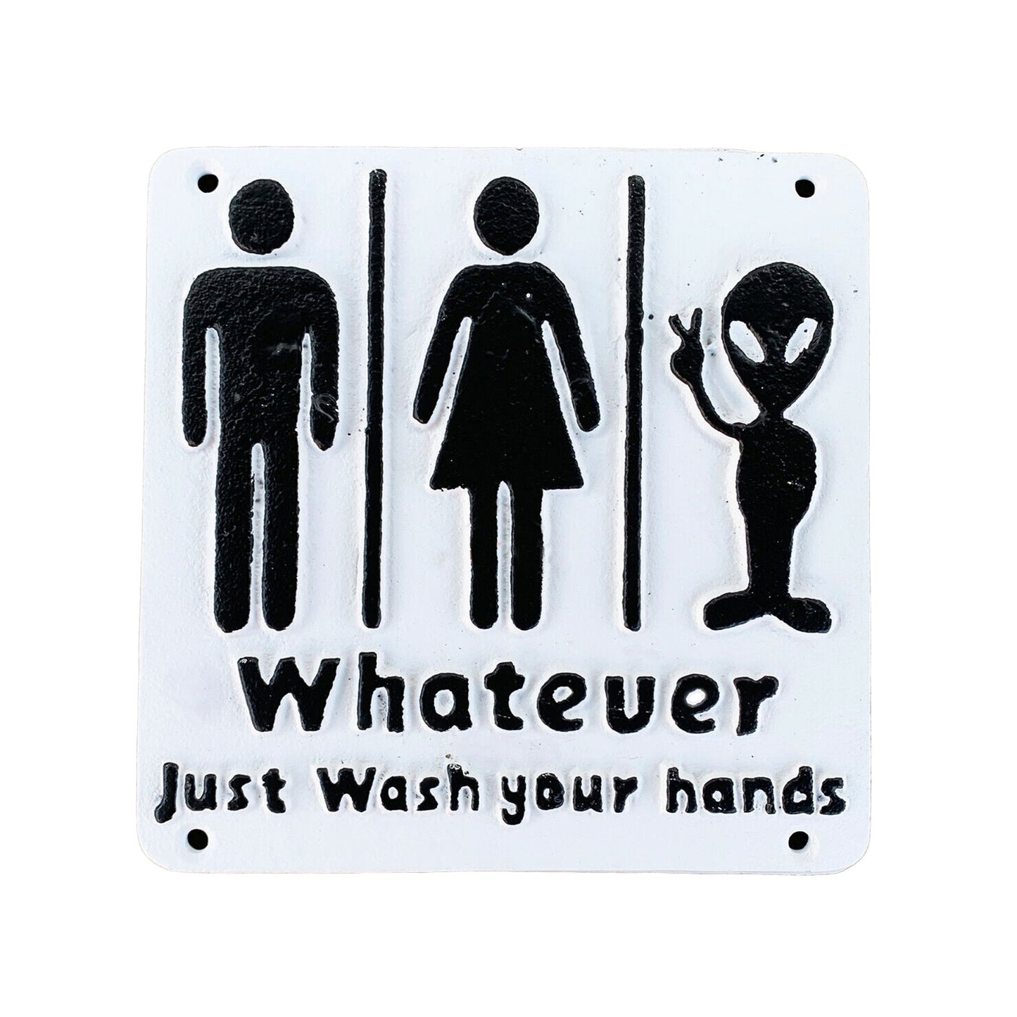 Lustiges Toilettenschild aus Gusseisen – Whatever Just Wash Your Hands