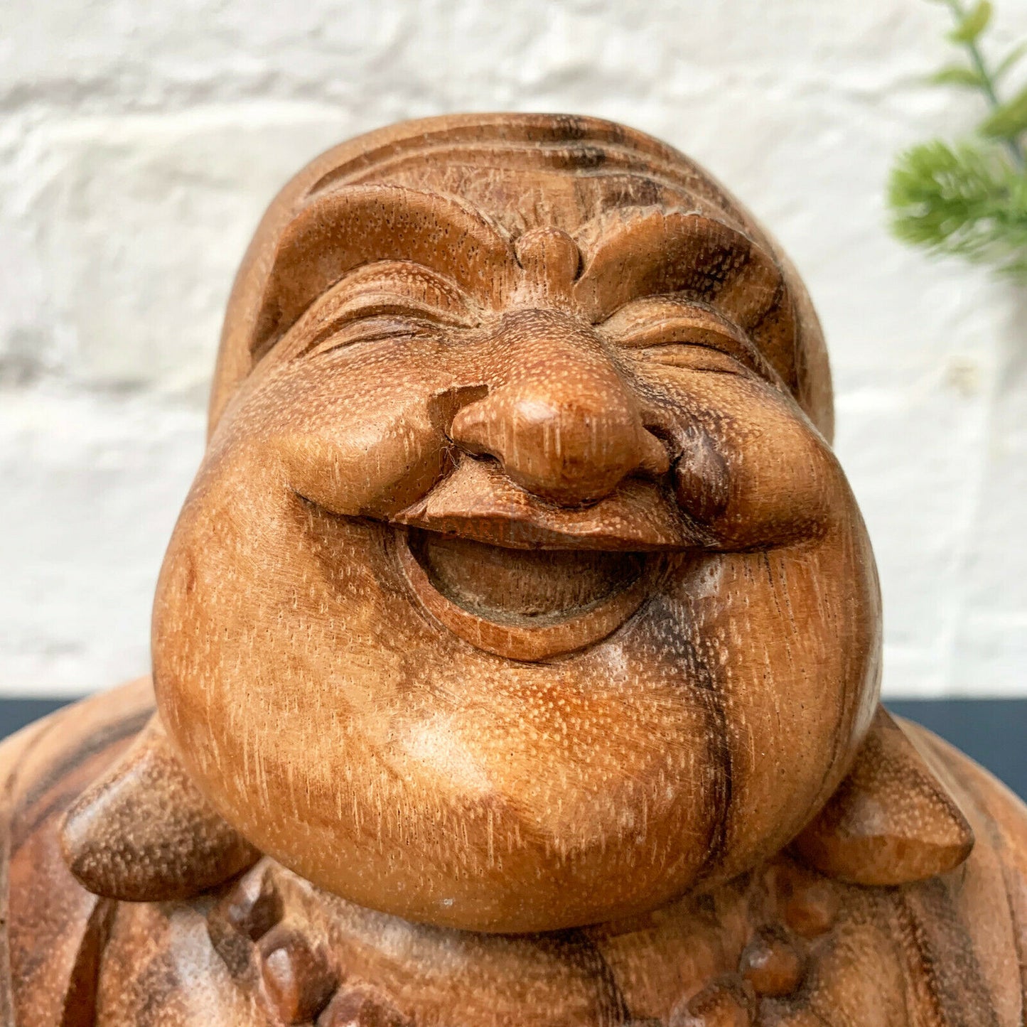 Happy-Buddha-Skulptur aus Teakholz