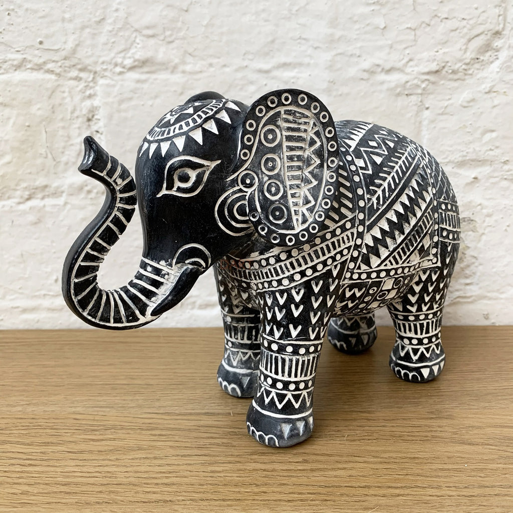 Darthome Black Aztec Elephant Figurine 21x16x9cm
