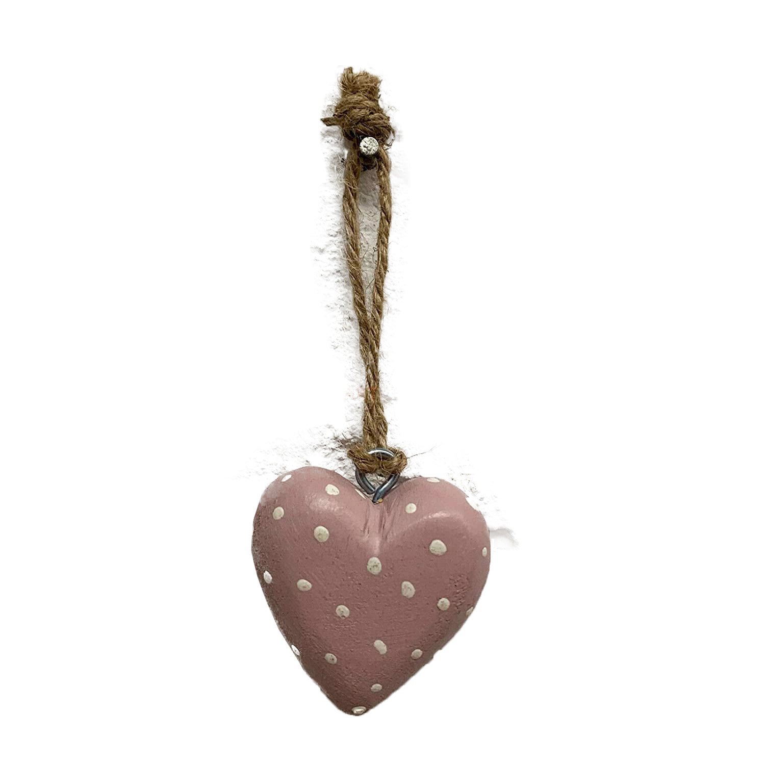 Pink & White Polka Dot Hanging Love Heart Decorations 5cm
