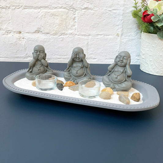 Triple Buddha Zen Garden Candle Holder