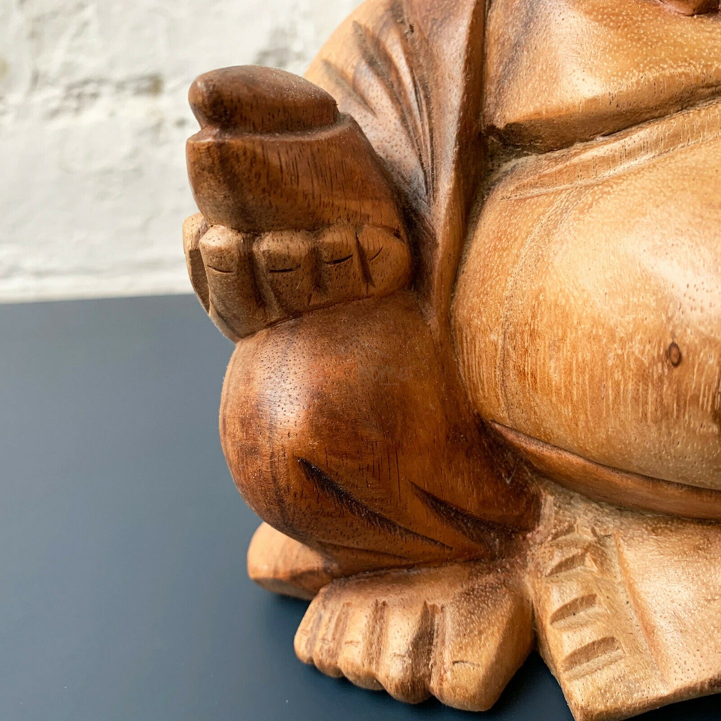 Happy-Buddha-Skulptur aus Teakholz