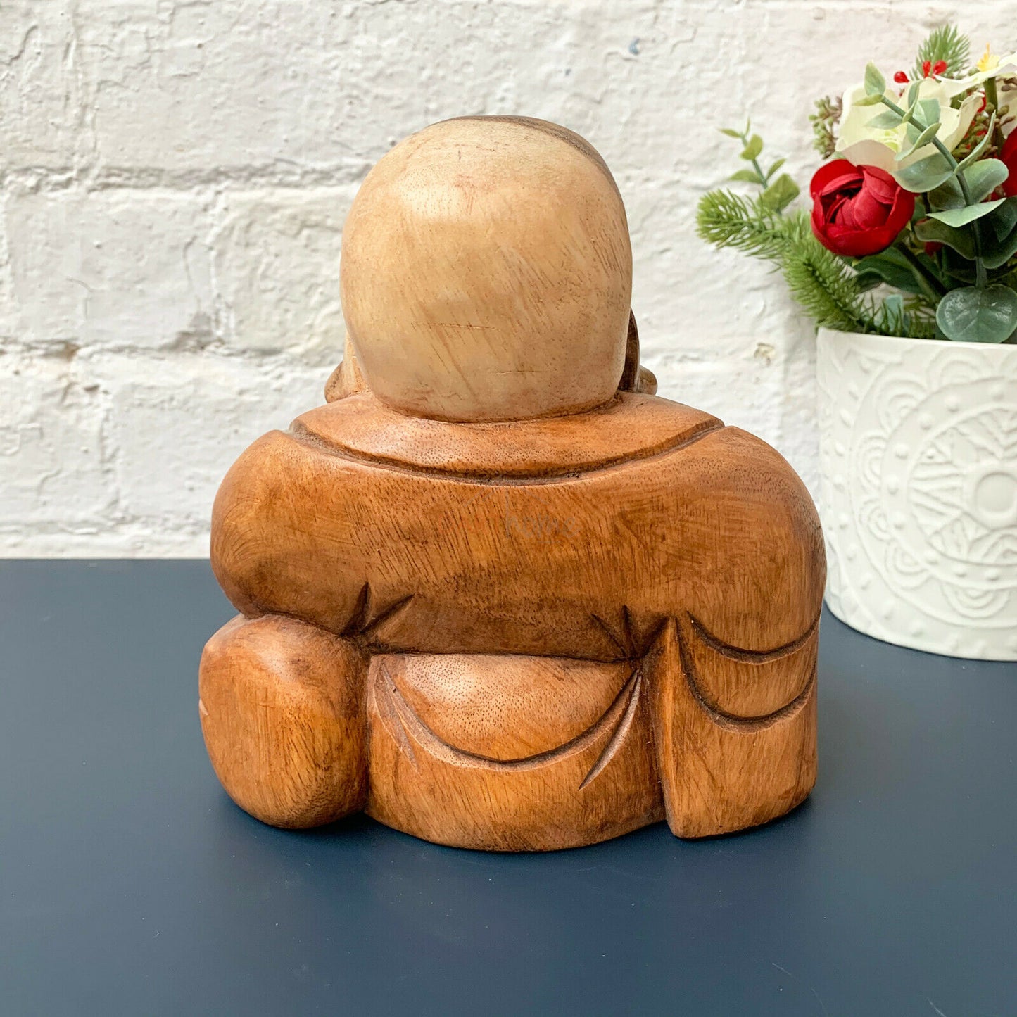 Happy-Buddha-Skulptur aus Teakholz