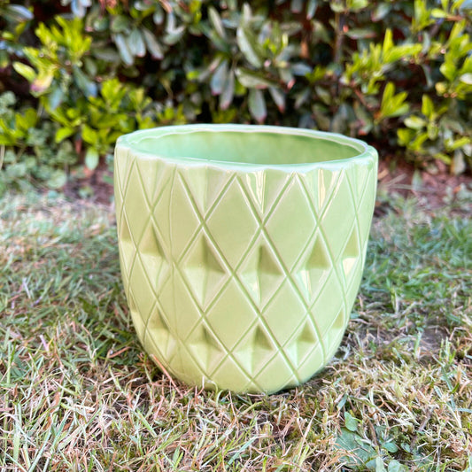 Grüner geometrischer Übertopf aus Keramik, 13 cm