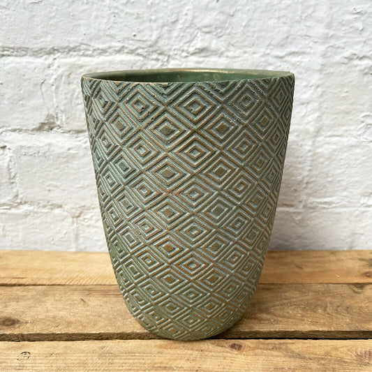 Cement Tall Diamond Plant Pot 20cm - Green & Gold