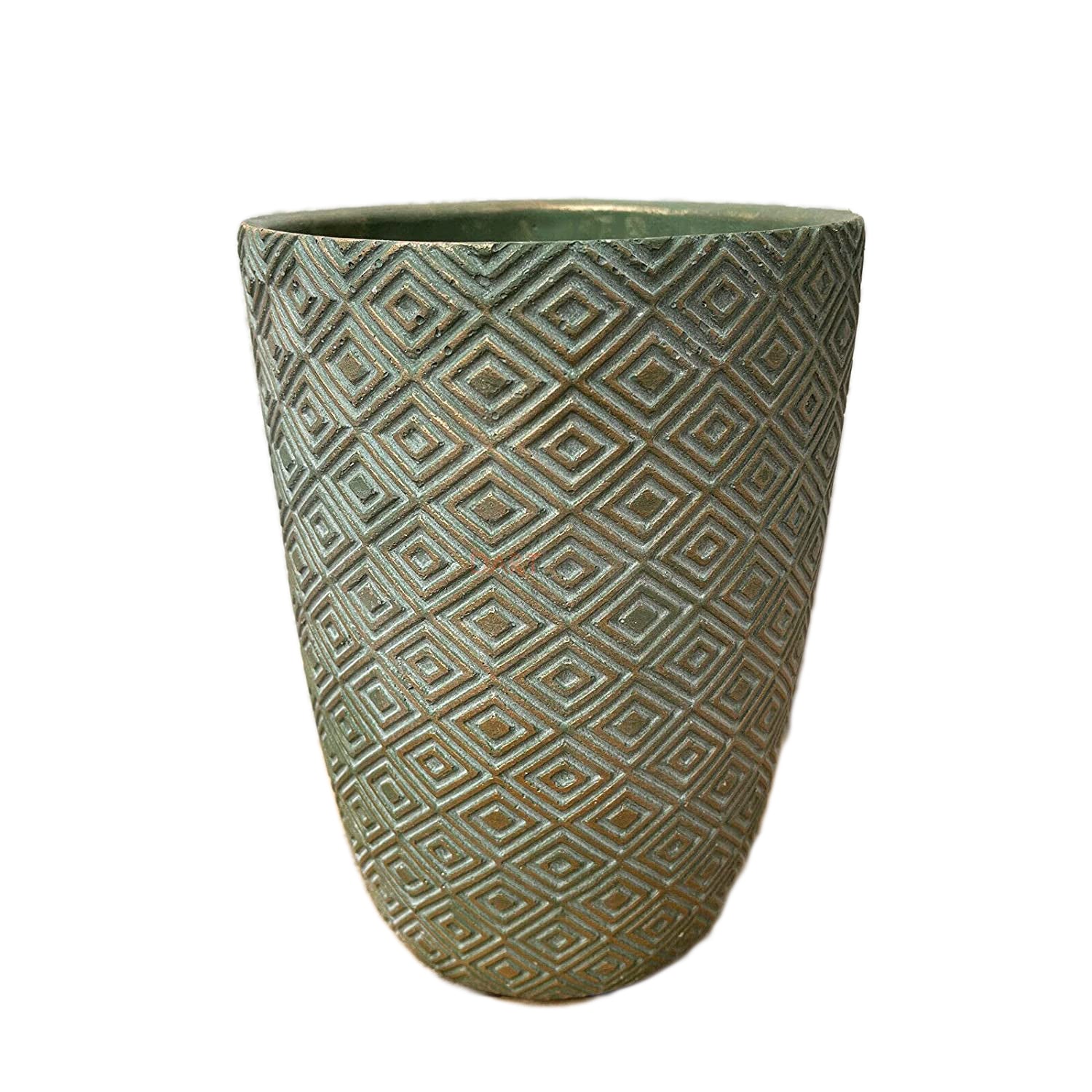 Cement Tall Diamond Plant Pot 20cm - Green & Gold
