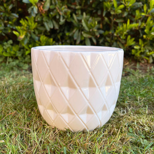 Ceramic White Geometric Planter 13cm