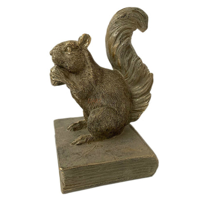 Goldfarbene Eichhörnchen-Buchstütze aus Kunstharz