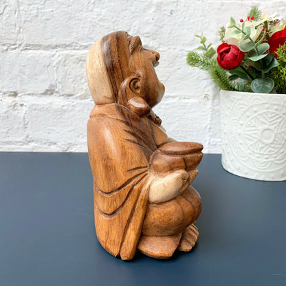 Happy-Buddha-Skulptur aus Teakholz