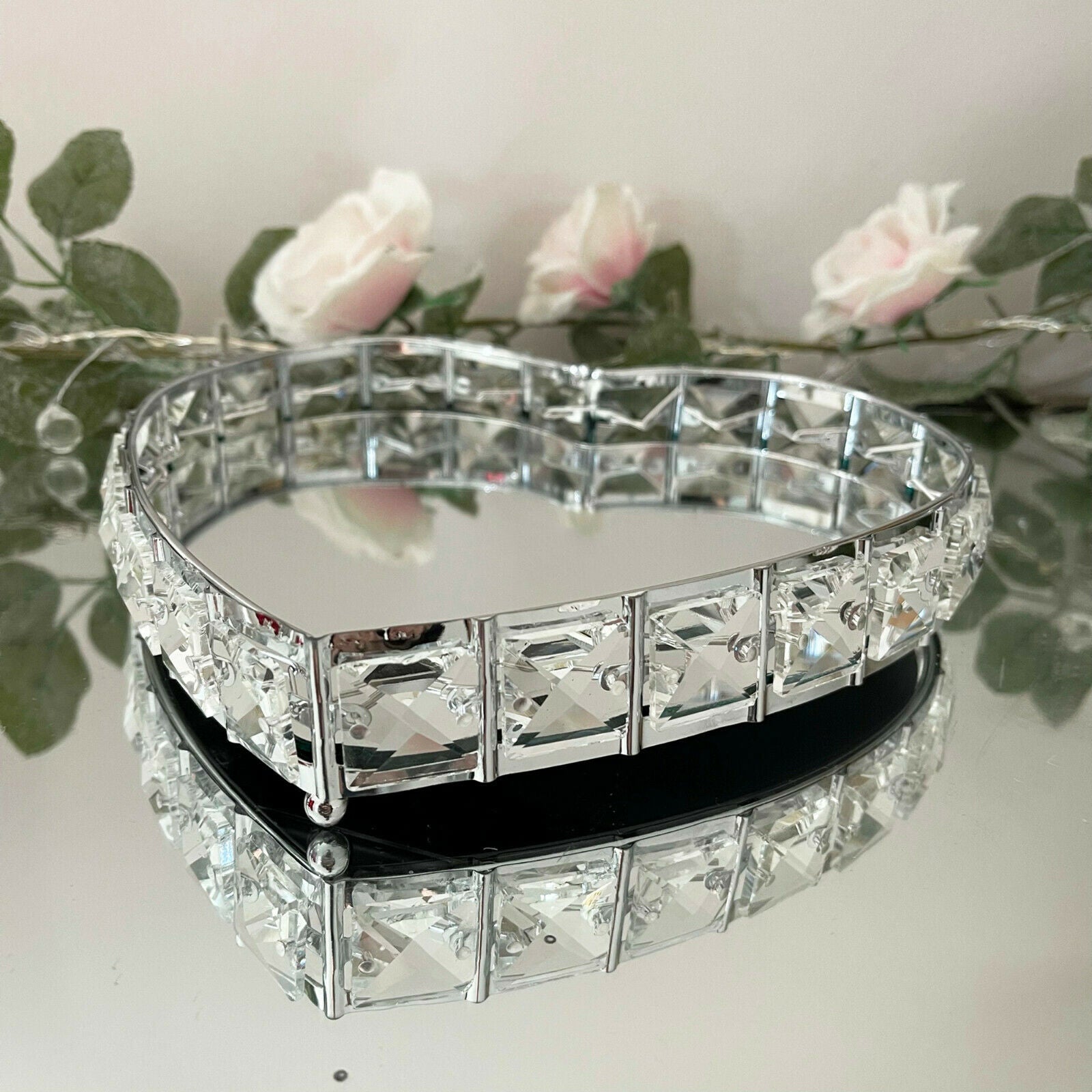 Diamante Love Heart verspiegelter Kerzenteller